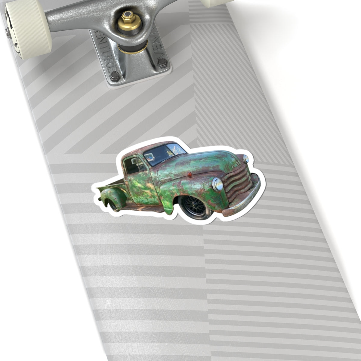 Vintage Lowered Pickup Green Truck Kiss-Cut Sticker