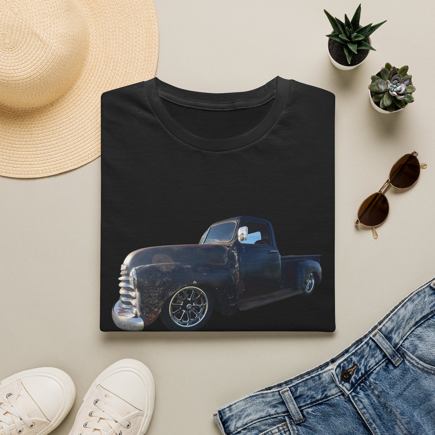 Vintage Lowered Black Pickup Truck T-Shirt