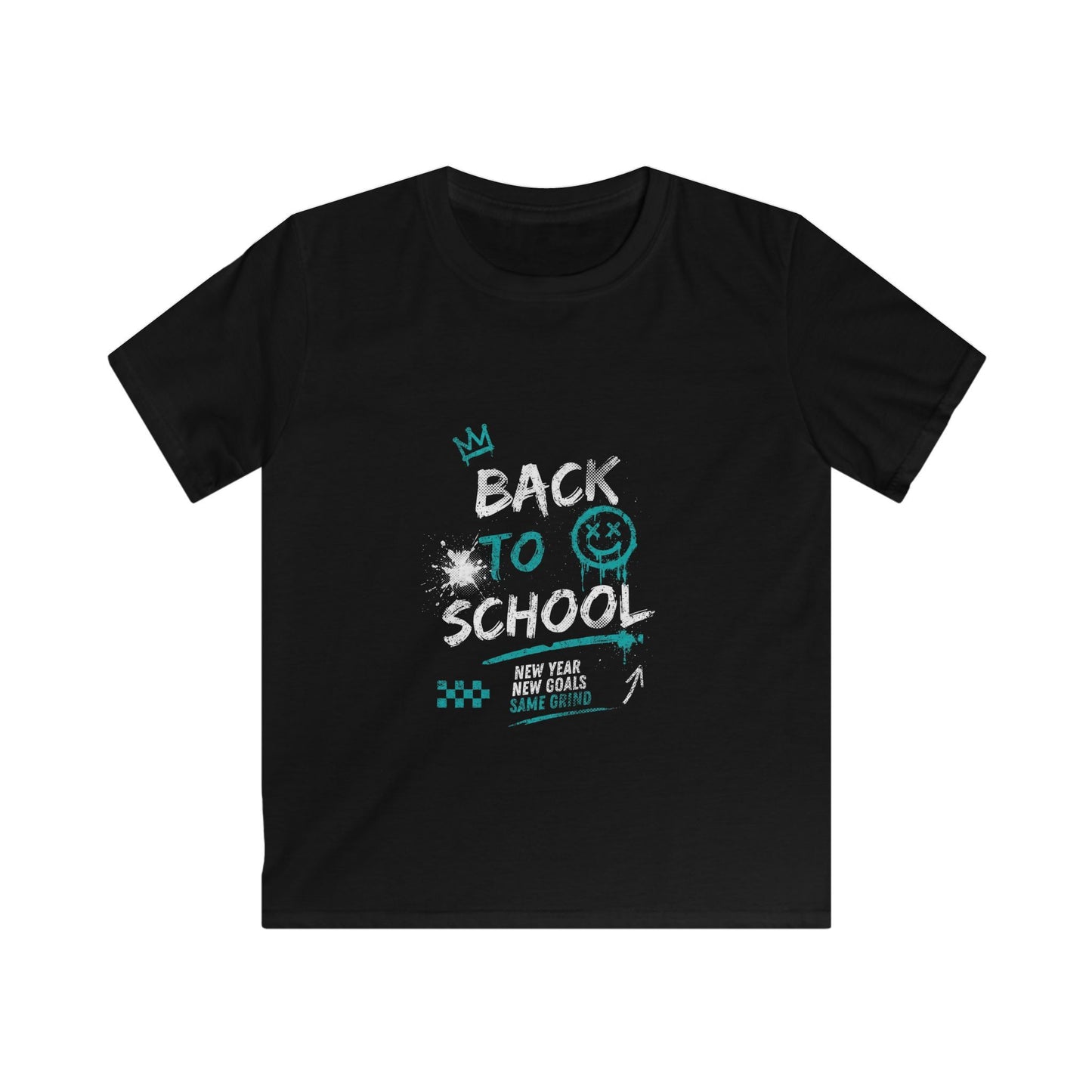 Back to School Kids T‑Shirt — Fun Chalkboard Design with Smile & 'New Year, New Goals'