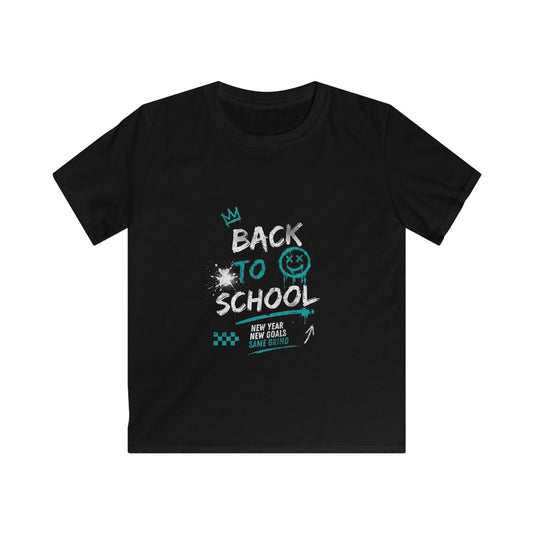 Back to School Kids T‑Shirt — Fun Chalkboard Design with Smile & 'New Year, New Goals'