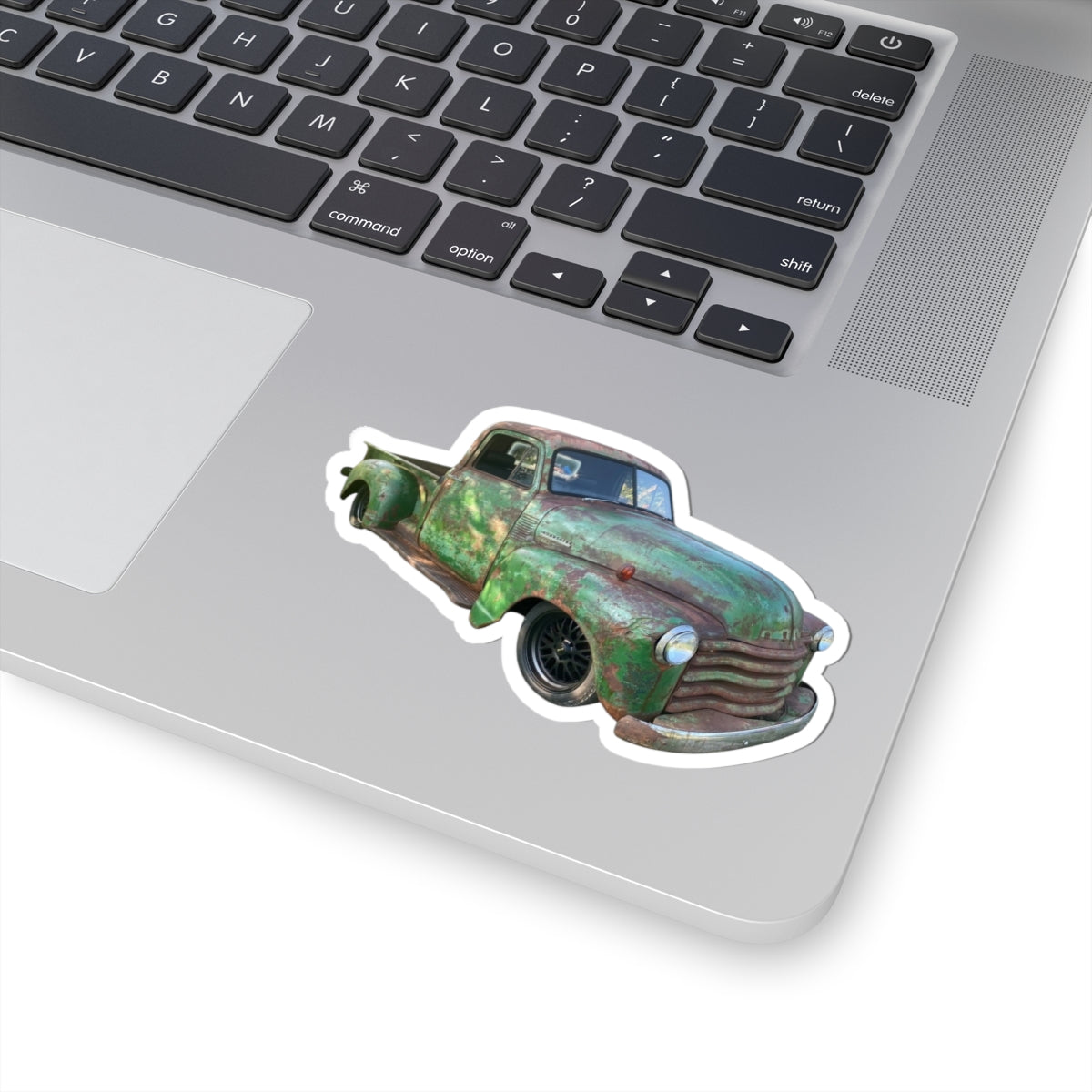 Vintage Lowered Pickup Green Truck Kiss-Cut Sticker