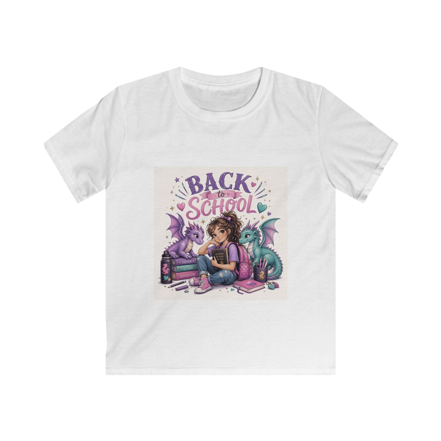 Kids Back to School T‑Shirt — Girl Reading with Dragons Graphic Tee