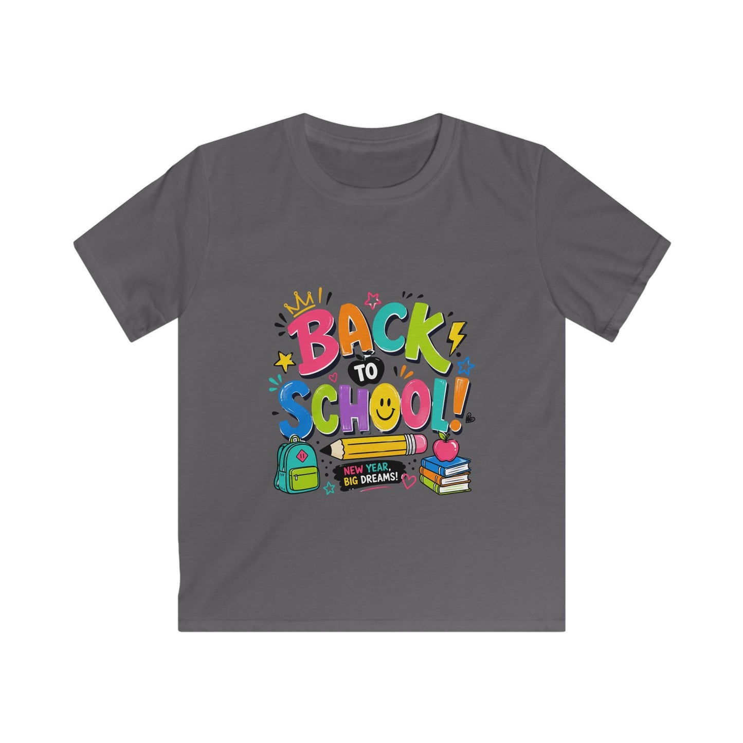 Back to School Kids T‑Shirt — Colorful Backpack & Books Design
