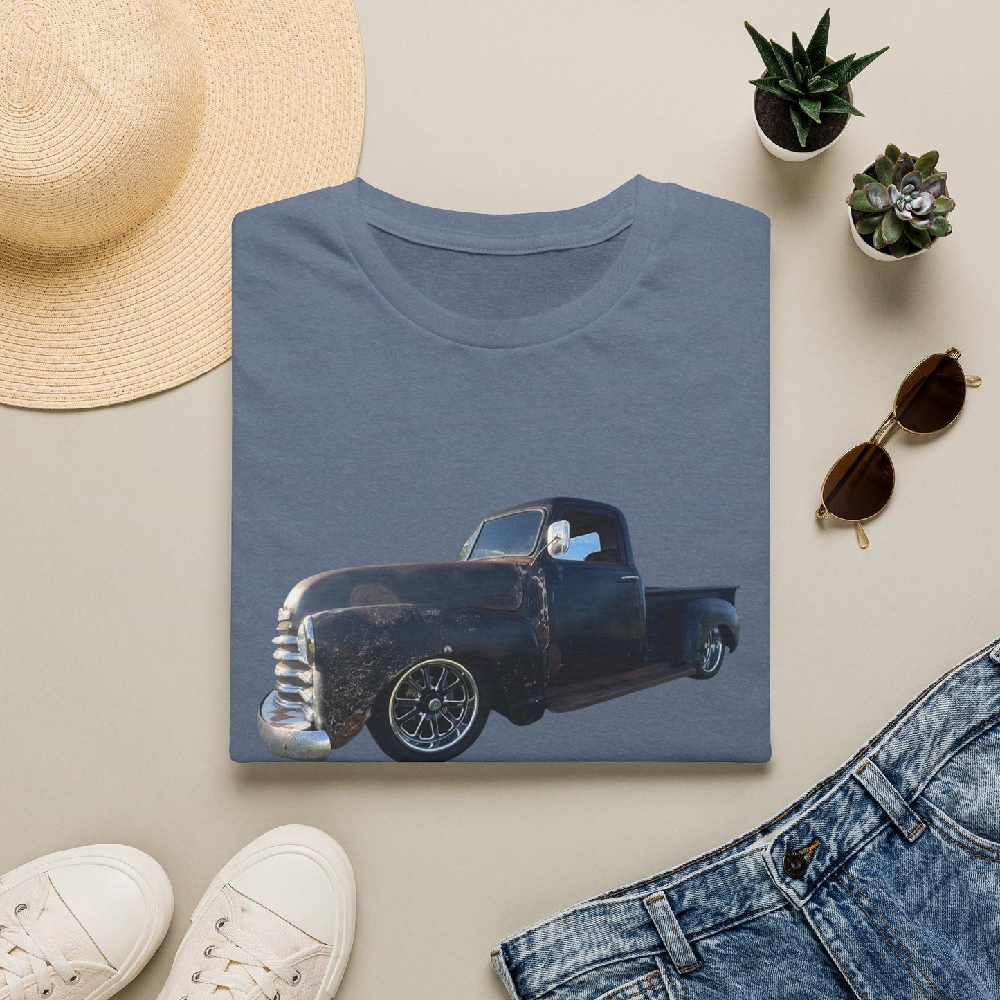 Vintage Lowered Black Pickup Truck T-Shirt