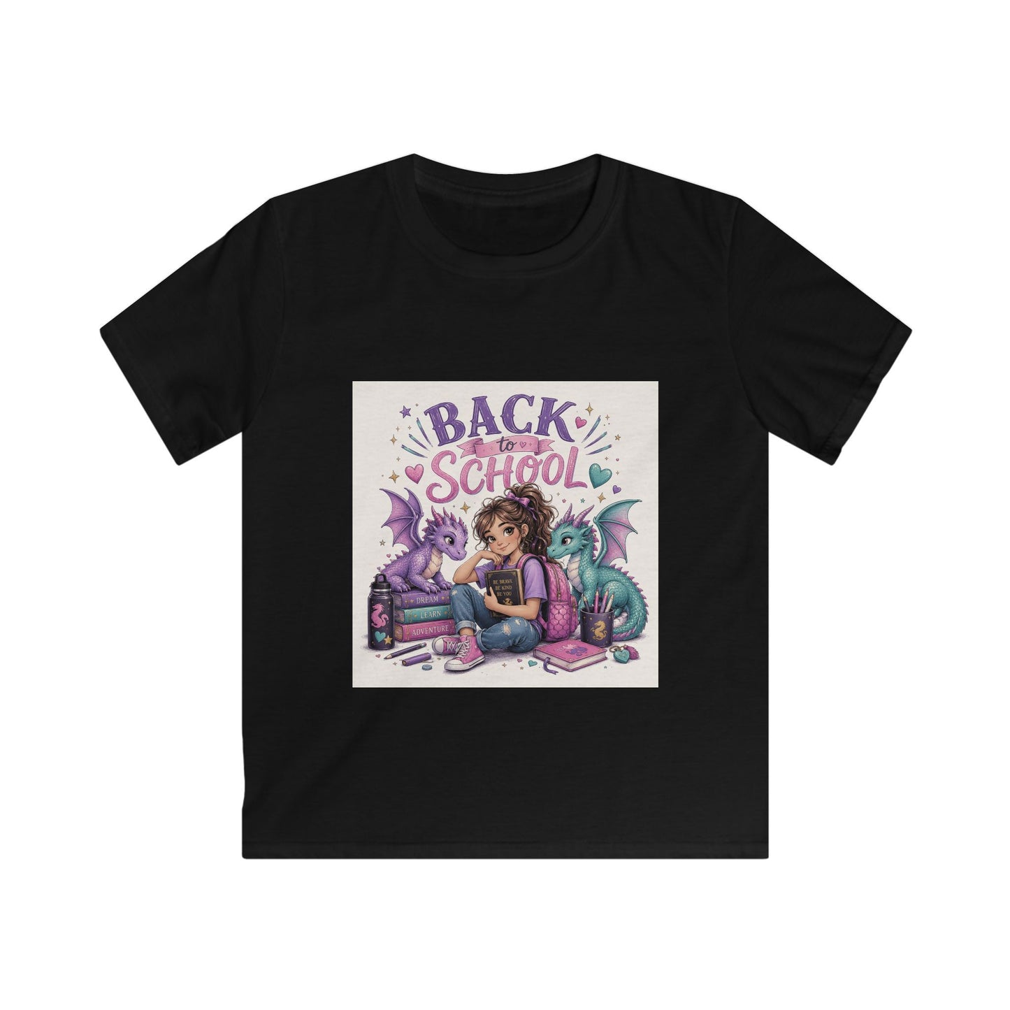 Kids Back to School T‑Shirt — Girl Reading with Dragons Graphic Tee