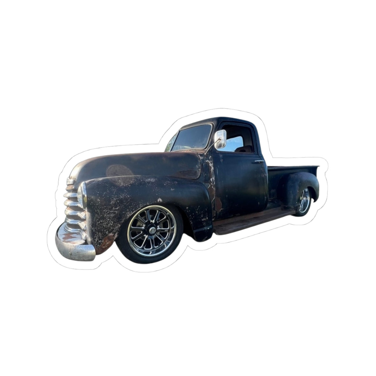 Vintage Lowered Black Pickup Truck Sticker