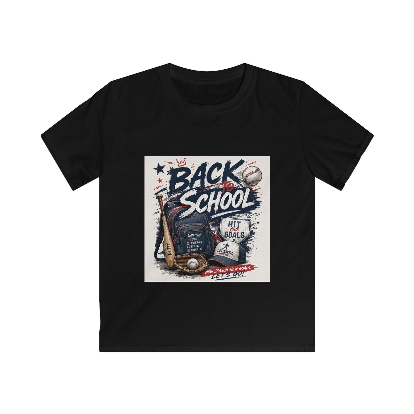 Back to School Kids Tee – Baseball Backpack Design