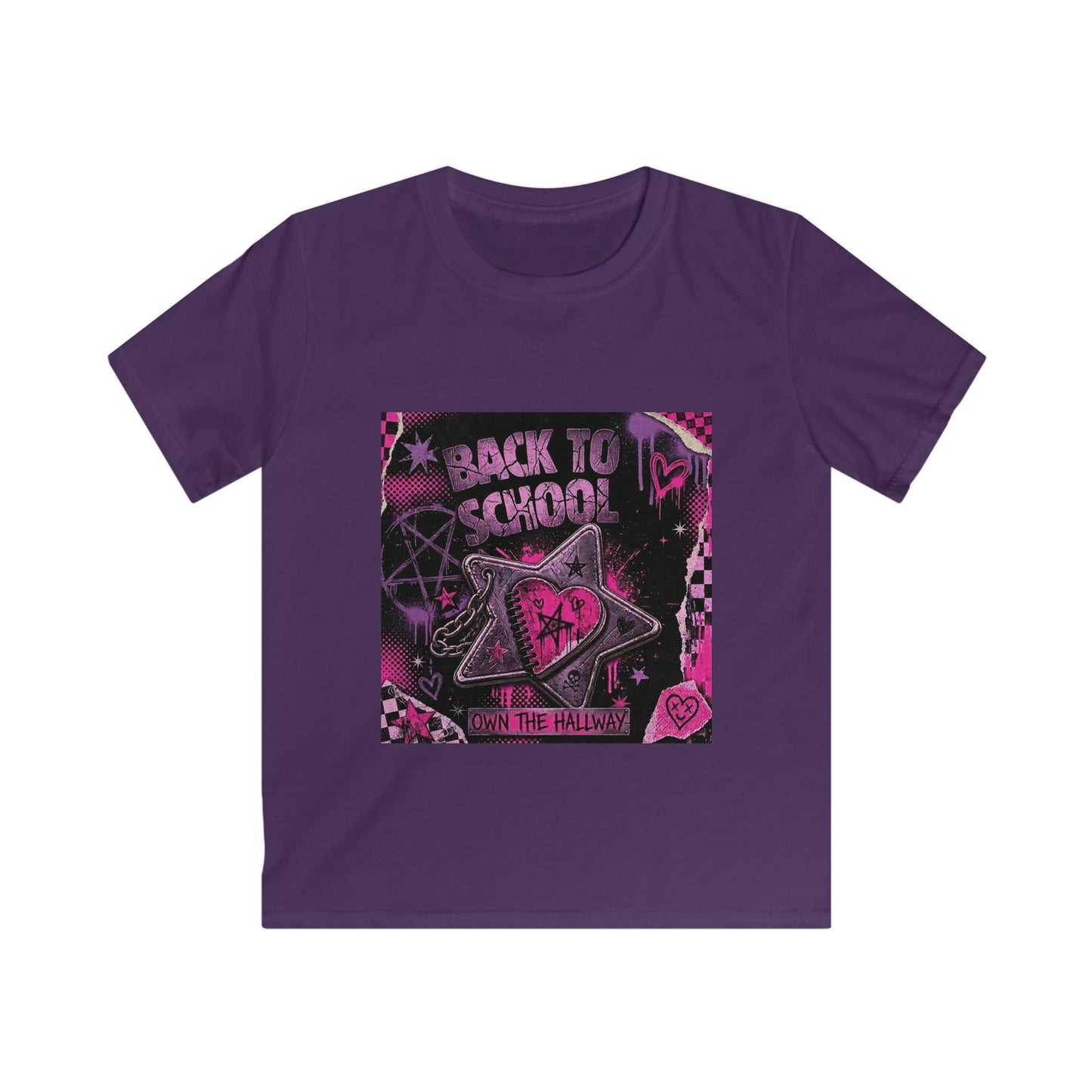 Kids Back to School Graphic Tee — Pink Star Heart Punk Design
