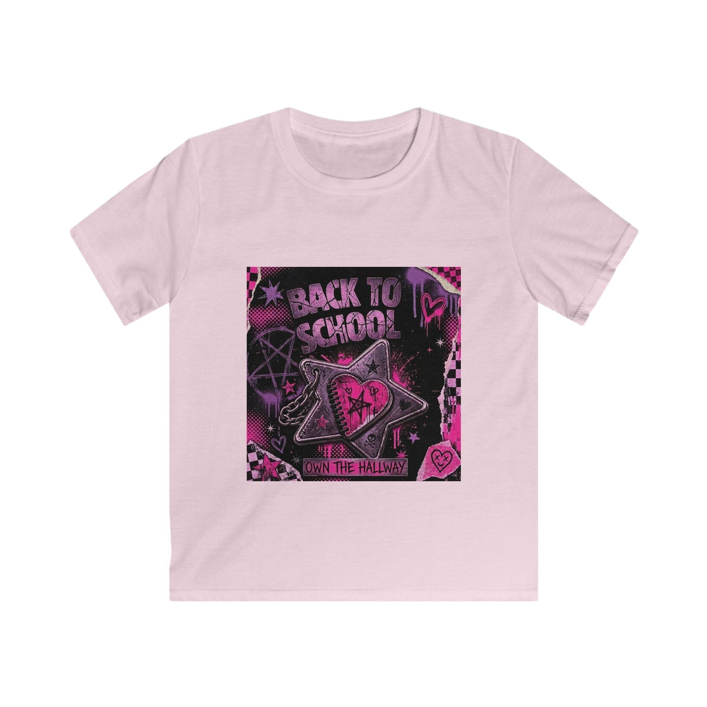Kids Back to School Graphic Tee — Pink Star Heart Punk Design
