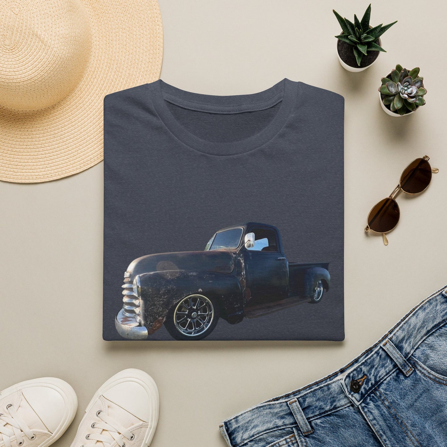 Vintage Lowered Black Pickup Truck T-Shirt