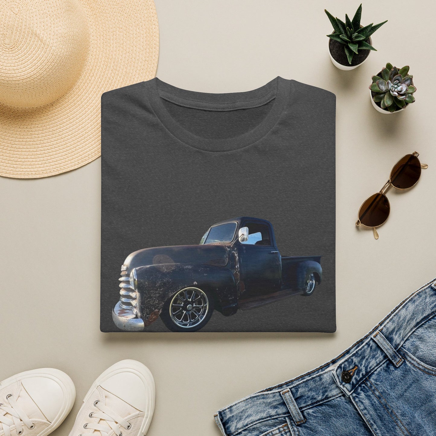 Vintage Lowered Black Pickup Truck T-Shirt