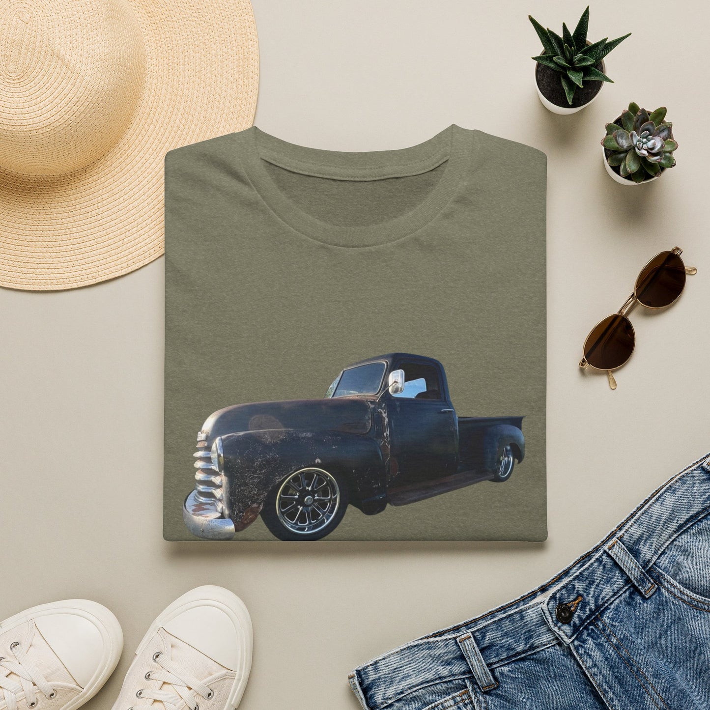 Vintage Lowered Black Pickup Truck T-Shirt