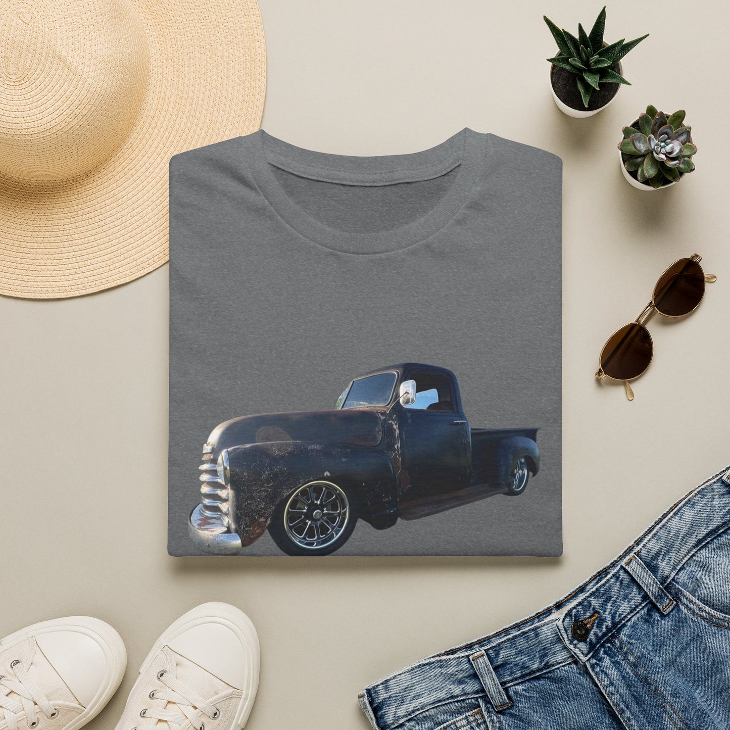 Vintage Lowered Black Pickup Truck T-Shirt