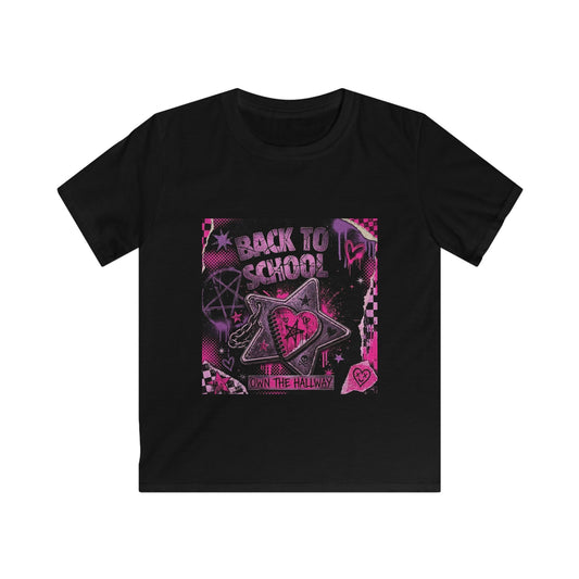 Kids Tee — Pink Goth "Back to School" Star Heart Graphic