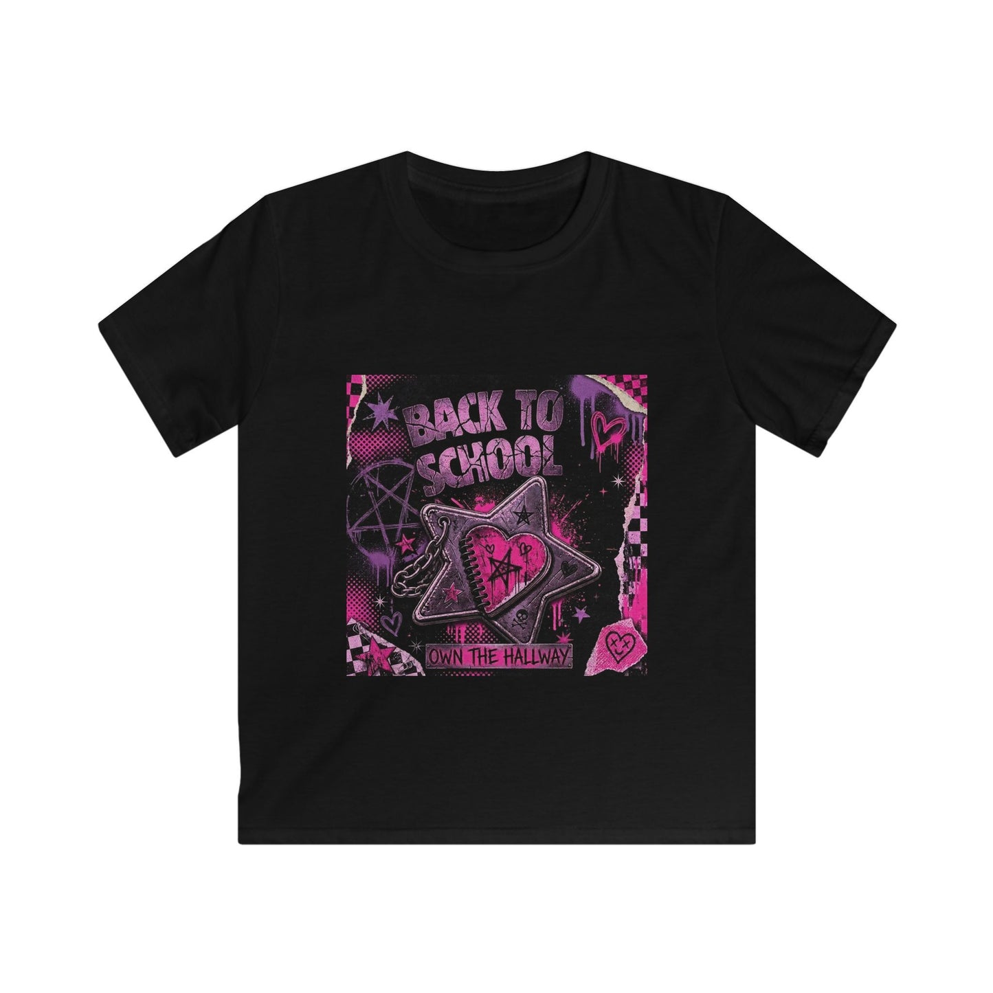 Kids Back to School Graphic Tee — Pink Star Heart Punk Design