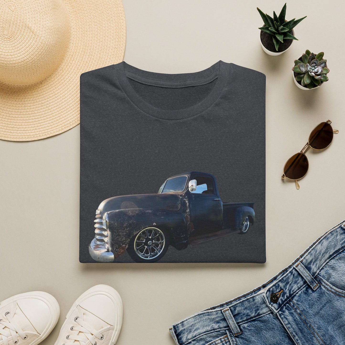 Vintage Lowered Black Pickup Truck T-Shirt