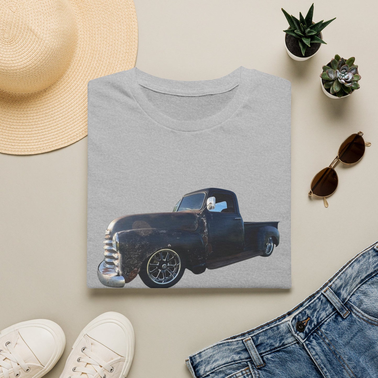 Vintage Lowered Black Pickup Truck T-Shirt