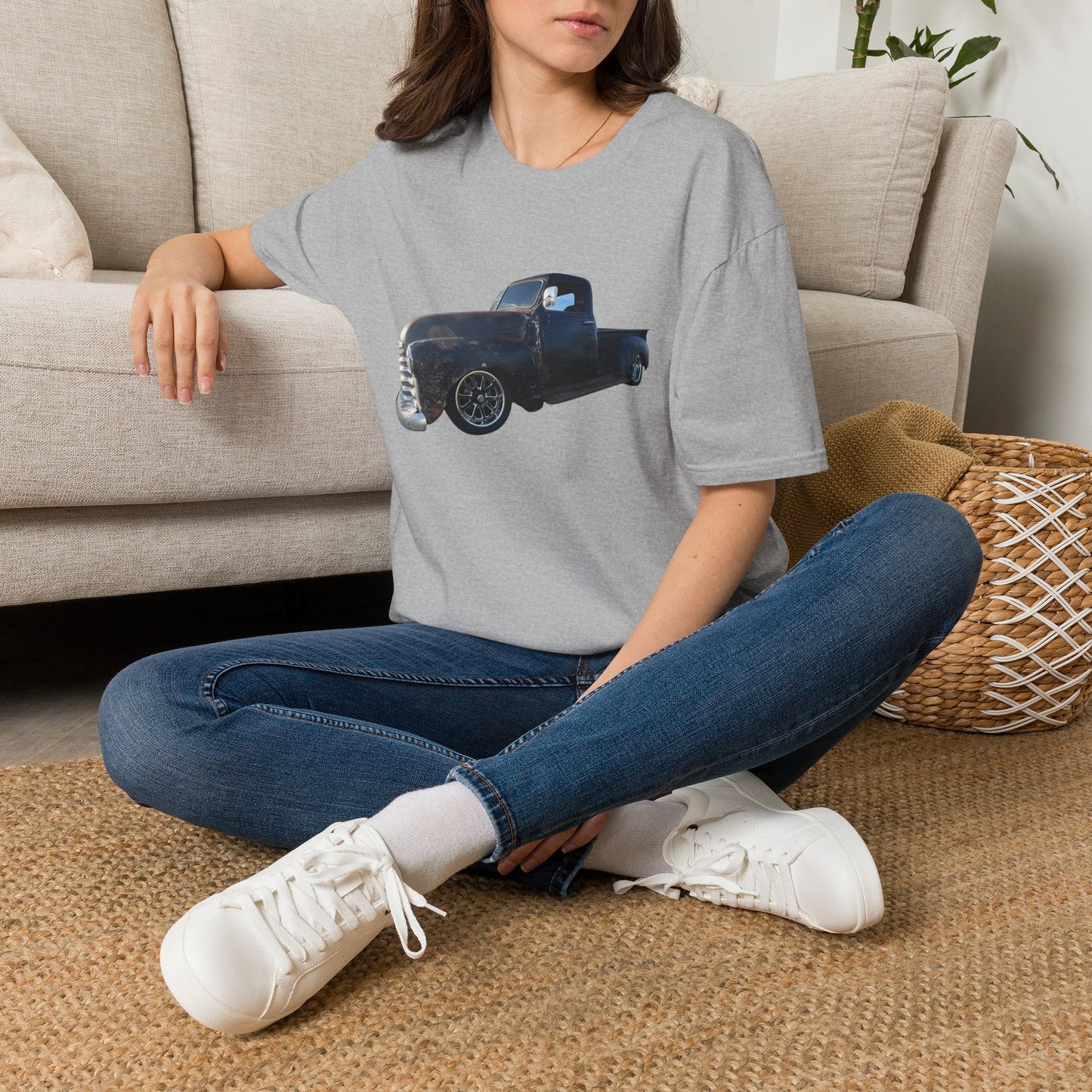 Vintage Lowered Black Pickup Truck T-Shirt