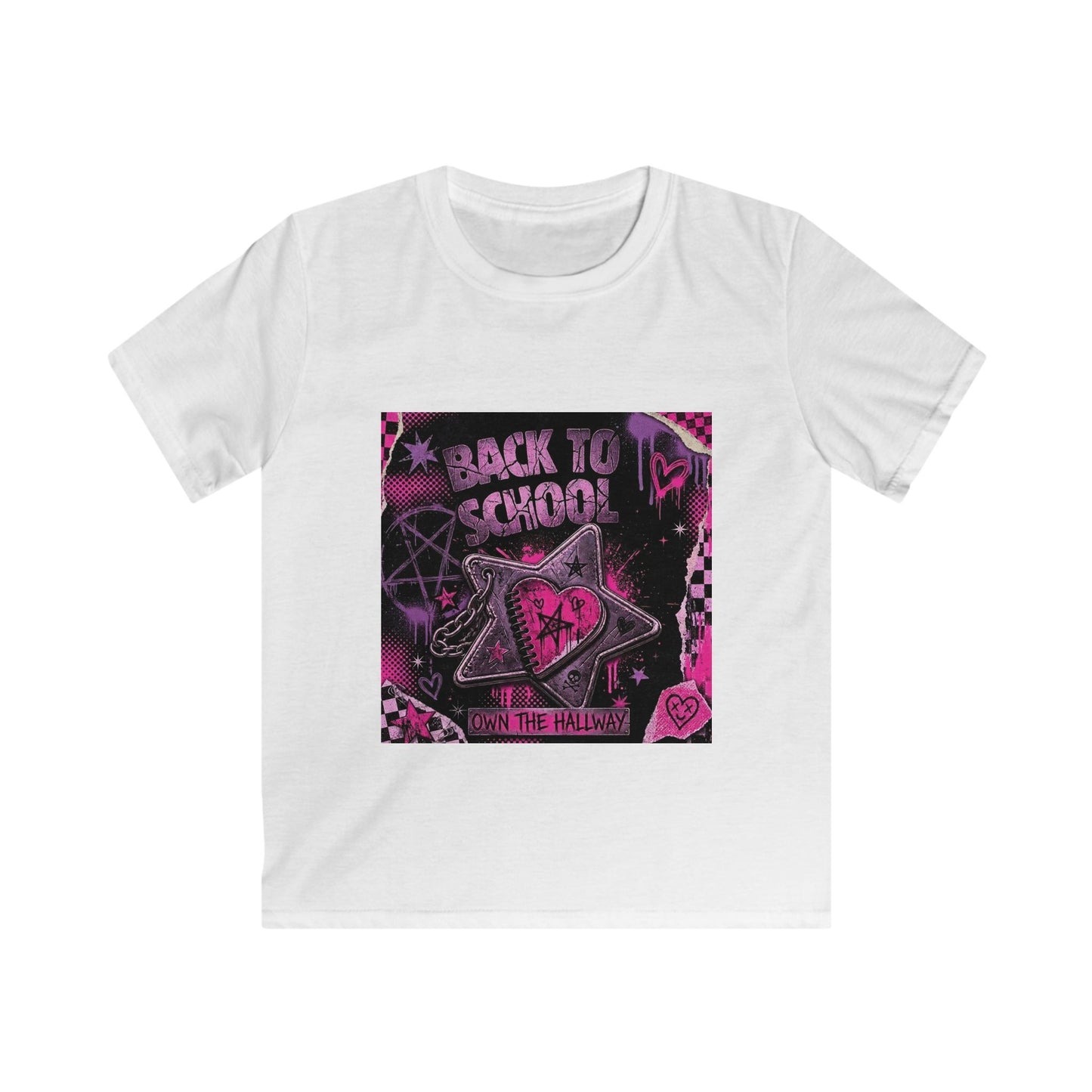 Kids Back to School Graphic Tee — Pink Star Heart Punk Design