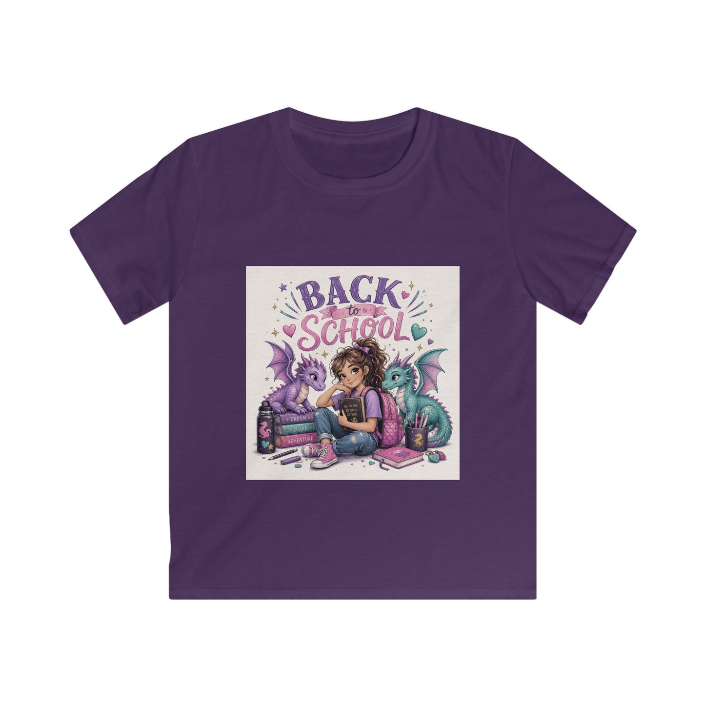 Kids Back to School T‑Shirt — Girl Reading with Dragons Graphic Tee