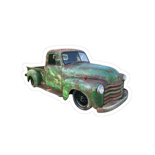 Vintage Lowered Pickup Green Truck Kiss-Cut Sticker
